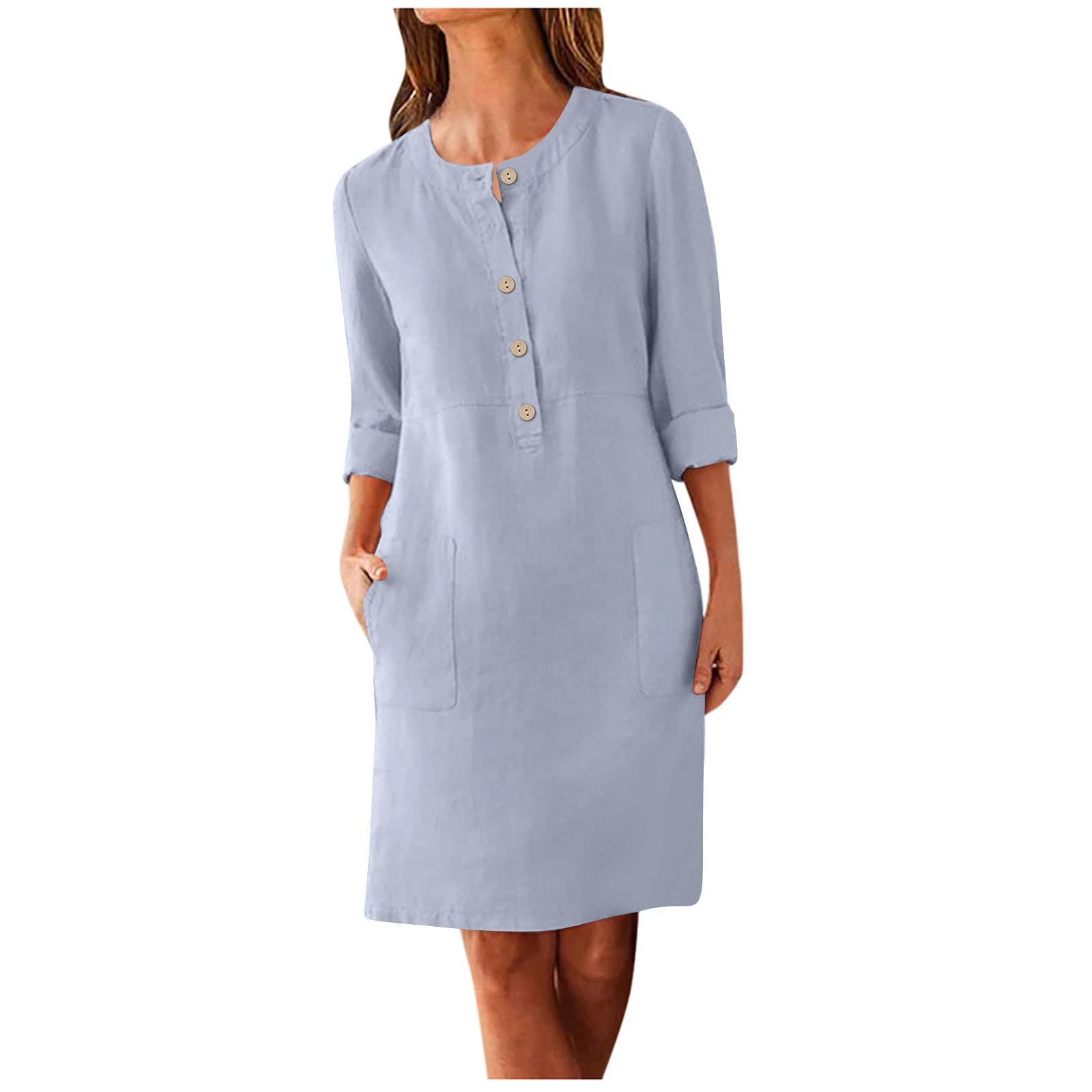 Tshirt Dress Women Button Up Shirt Dresses With Pockets Round