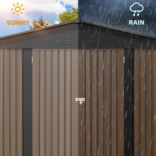 Image of DWVO 10'x8' Large Metal Outdoor Storage Shed, Heavy Duty Tool Storage Sheds for Backyard Patio Lawn - Ideal for Bicycles, Garden Tools, and Lawn Equipment, Easy-to-Assemble, Brown