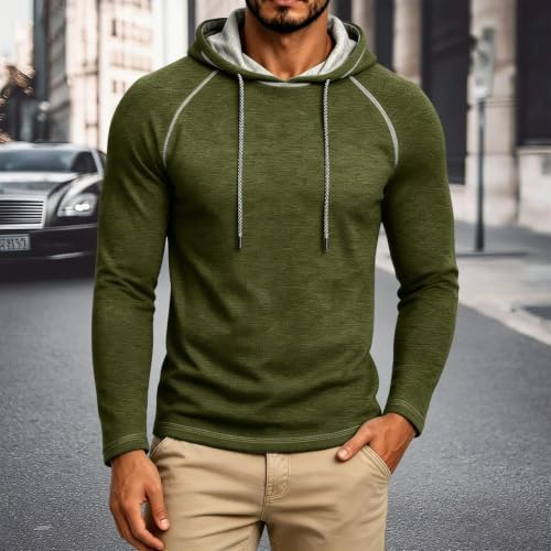 Hoodies for Men Fall Casual Solid Raglan Pullover Sweatshirt Long Sleeve Lightweight Athletic Running Workout Clothes Army Green - image 2