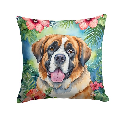 Caroline's Treasures Luau Party Decorative Throw Pillow, 18Hx18W, Saint Bernard 6510
