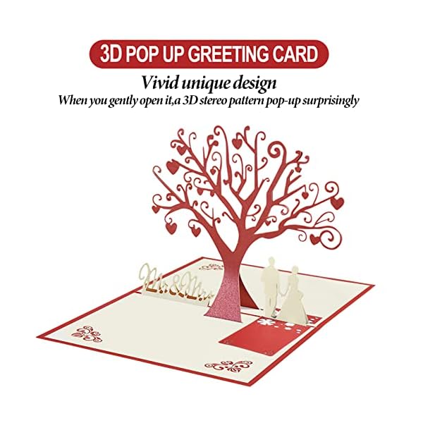 3D día de San Valentín Tarjetas, Tarjeta de felicitación emergente 3D, Pop Up 3D Tarjeta de San Valentín, Rojo Rosa… - Imagen 4