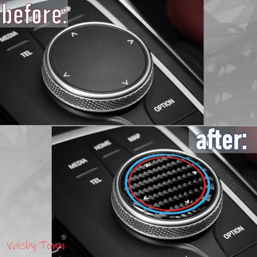 Image of Center Console Multimedia Knob Button Cover compatible with BMW Interior | 1.93 inches for X3 X4 iX3 X5 X6 2 3 4 Series Z4,High Clarity Resin with Real Carbon Fiber Texture, Sporty Ring Design