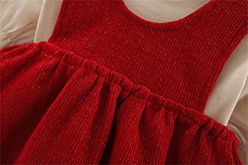 Blusa de patchwork manga bolha com babados e laço para bebês recém-nascidos, Vermelho, 12-18 Meses