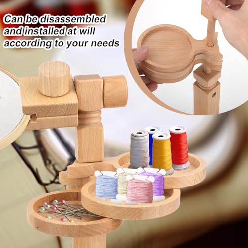 Image of Embroidery Hoop Stand, Rotated Wooden Embroidery Holder Adjustable Rotatable Cross Stitch Stand for Embroidery Sewing Needlework Projects (Embroidery Hoop Not Included)