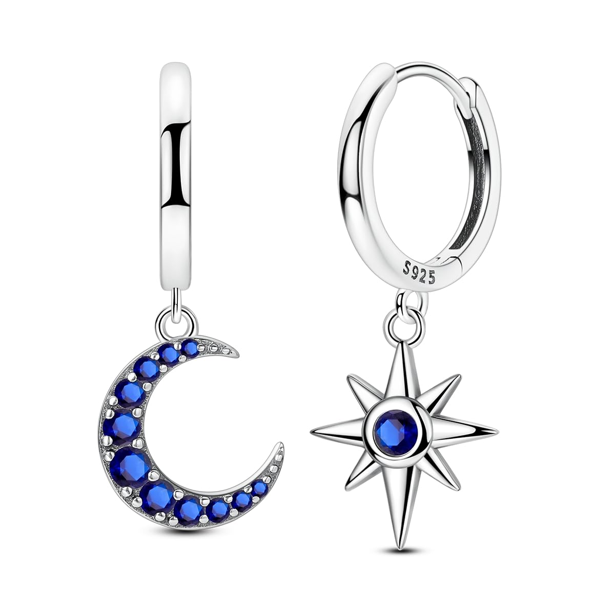NARMO Dangle Drop Earrings 925 Sterling Silver Dangle Hoop Earrings for Women Moon and Star Earrings Dream catcher Earrings for Women: Star&Moon(L)