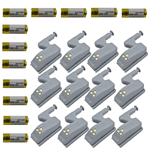 12Pcs Universal Cabinet Cupboard Hinge LED Light Sensor Light for Modern Kitchen Home Lamp-Warm White with Battery