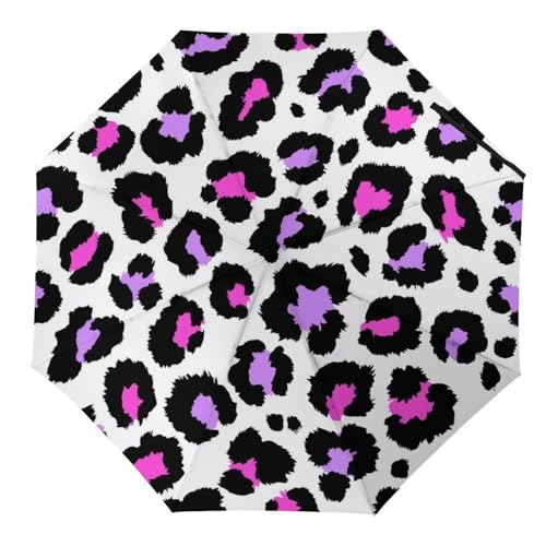 Parapluie automatique compact léopard violet - Parapluie de voyage solide
