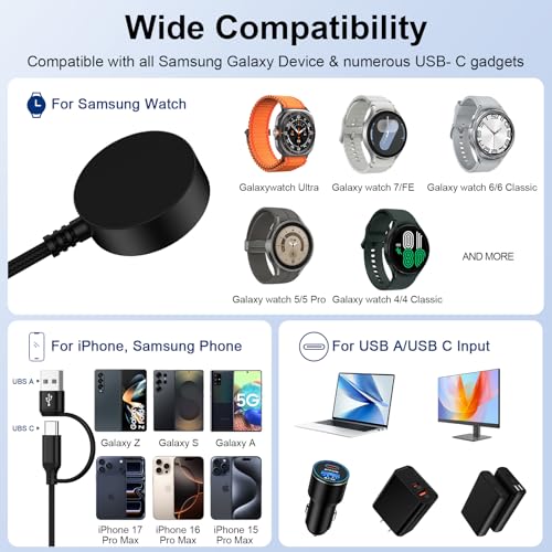 Cable de carga rápida inalámbrica con conector USB C y USB A para Watch 7