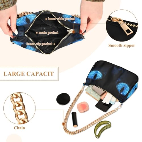 Black Blue Glowing Eyes Ladies Shoulder Bag Floral for Women Hobo Evening Purse Elegant Clutch Handbag Zipper Closure4