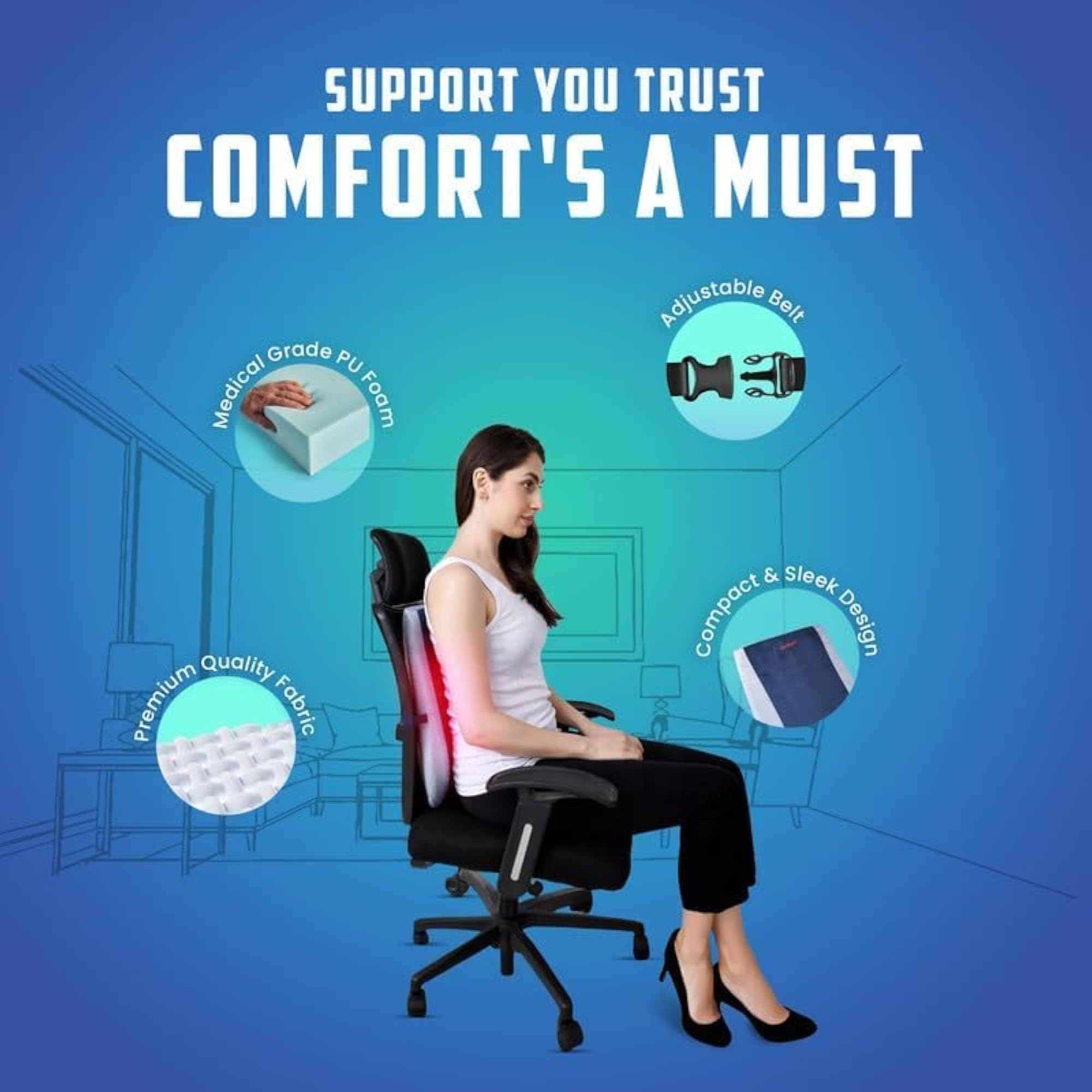 Orthopedic Memory Foam Lumbar Support Back Cushion