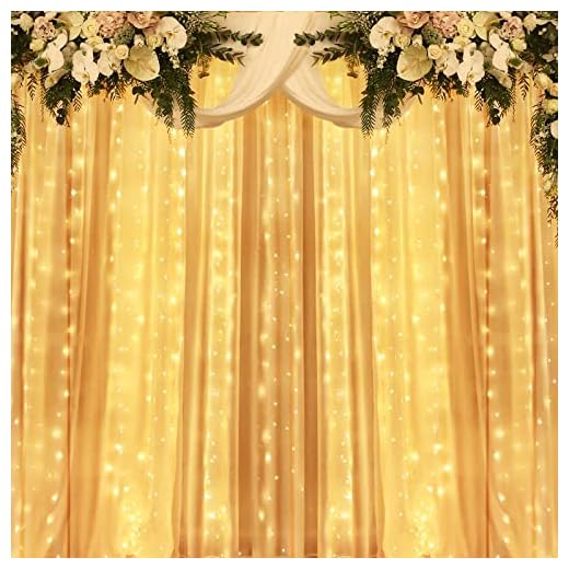 BLOOMWIN Ljuskedja gardin LED ljusgardin USB 8 lägen 6 x 3 m ljusslinga belysning 6 V IP44 600 LED ljus gardin fenter string för födelsedagsdekoration bröllopsdekoration julbelysning varm vit