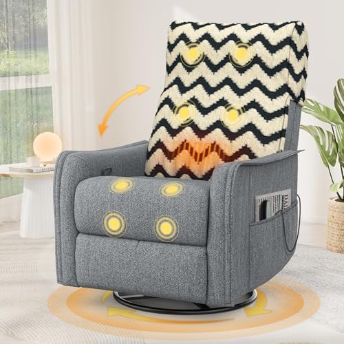 Bild 13 - Fernsehsessel Massagesessel mit Liegefunktion, Relaxsessel mit Wärme und Massage, 360°Drehbarer TV Sessel Wohnzimmer, Schaukelstuhl mit Gepolsterte Kopfstütze, 2 Seitentaschen