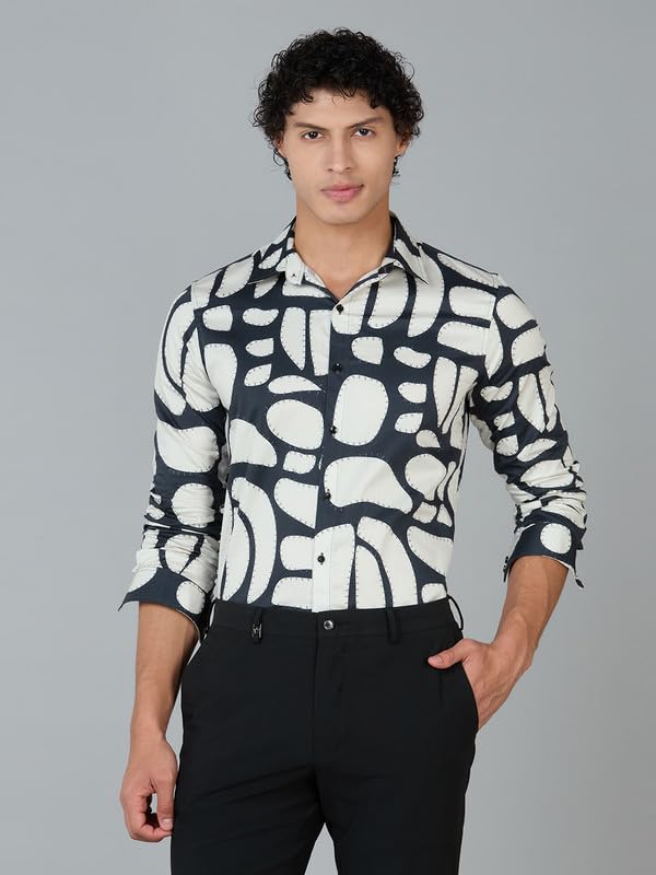 Image of Men's Printed Regular Fit Full Sleeves Cotton Formal Shirt