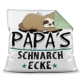 Kuschel-Kissen inkl. Füllung mit Spruch für Papa - Papas Schnarch-Ecke - Bestes Vatertagsgeschenk / Geschenk-Idee Vatertag Geburtstag / Für Väter - Farbkissen Rückseite Seegrün