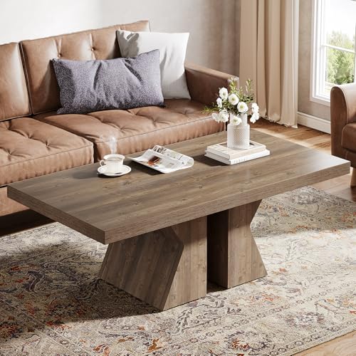 Tribesigns-Wood-Coffee-Table-47-Inch-Rectangular-Center-Table-with-Thick-Wooden-Base-Farmhouse-Wood-Look-Cocktail-Table-for-Living-Room-Brown Tribesigns Wood Coffee Table 47 Inch Rectangular Center Table with Thick Wooden Base Farmhouse Wood Look Cocktail Table for Living Room Brown