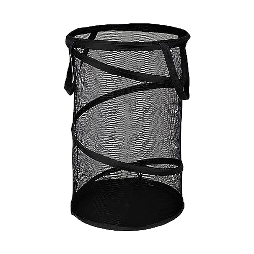 Cesto Portabiancheria in Tessuto a Rete Pieghevole, Cilindro Grande per Giocattoli Domestici con Adesivo - Nero