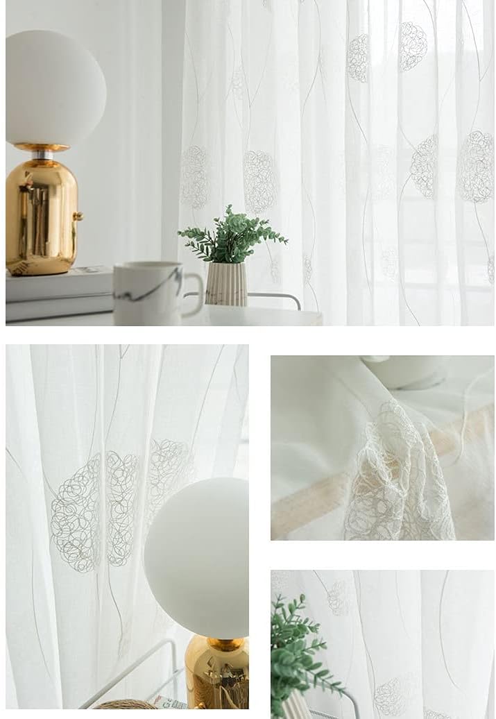Modern White Baby Kids Room Sheer Curtains Bedroom Window Treatments Embroidered Linen Tulle