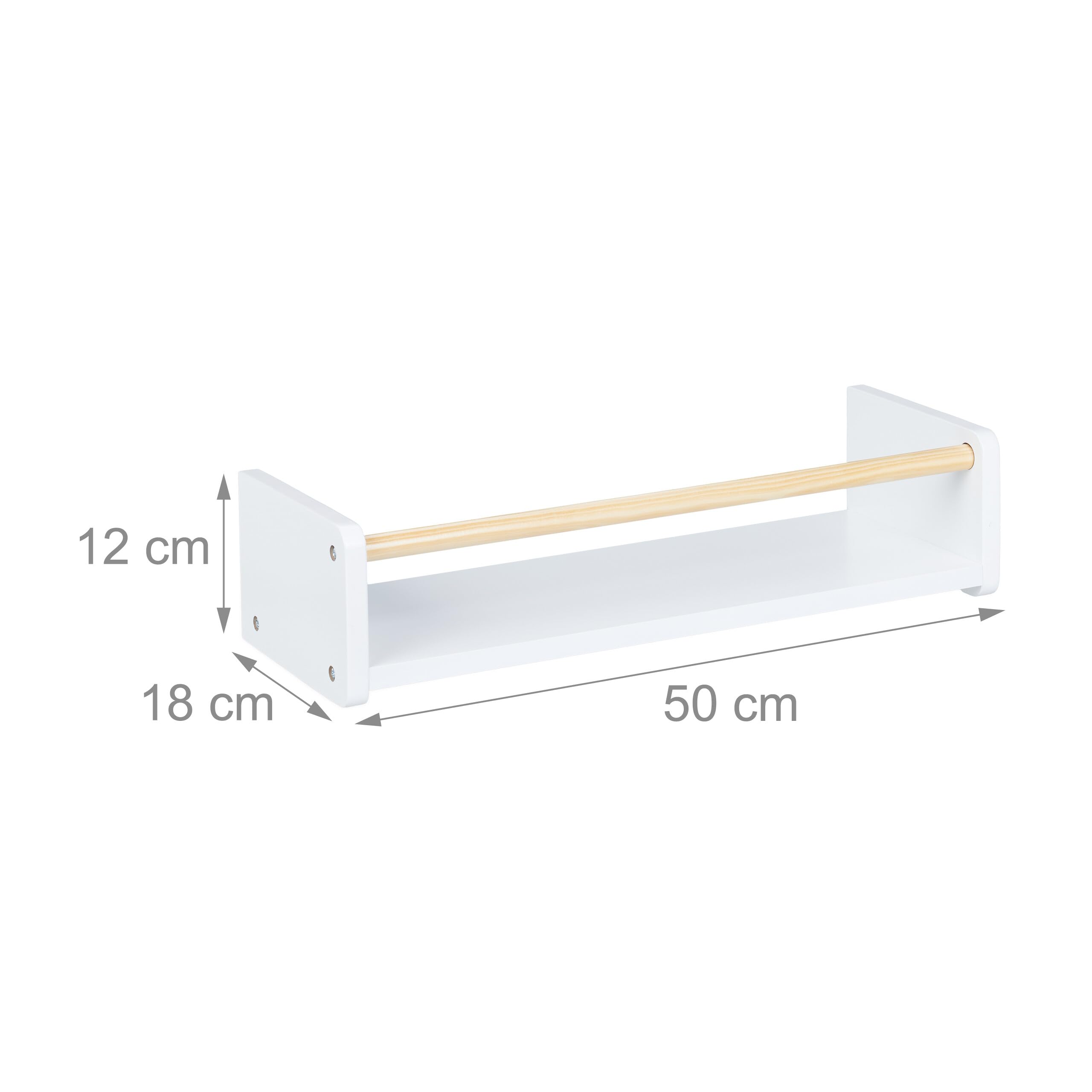 Relaxdays Estantes de Pared Infantiles, Set de 3, Baldas Flotantes Niños, 12x50x18 cm, Estantería Niños, Blanco/Natural