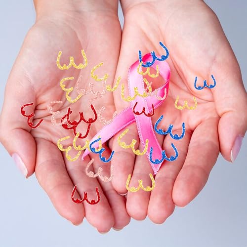 Image of 100PCS Breast Cancer Awareness Confetti Multi Color Breast Table Confetti Breast Table Scatter Decorative Breast Sparkles for Women Breast Health Themed Party Table Decor Supplies