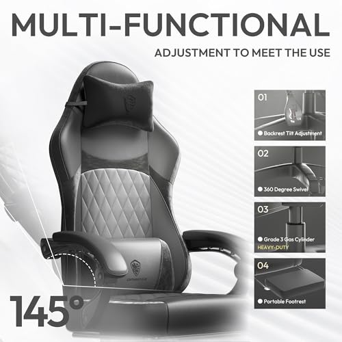 Dowinx Gaming Chair for Adults, Ergonomic Gaming Chairs with Footrest & Linkage Armrests,Game Chair mit Massagefunktion, Breathable Soft Leather Gamer Chair,Adjustable 90°–145°Recline,Black - Image 5