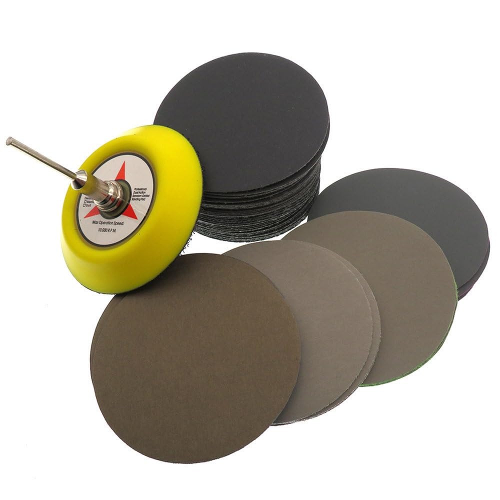 Surtido de 50 Discos de Lija húmedos y Secos, Grano 80-7000, 75 mm (3 Pulgadas) con Almohadilla de Lijado con Velcro para pulir.