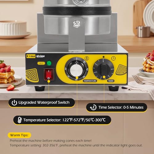 Image of Dyna-Living Waffle Maker Commercial Round Waffle Iron for Restaurant | 1200W Commercial Waffle Maker, Non-stick Professional Waffle Machine, Thicken Stainless Steel Classic Waffle Baker for Home