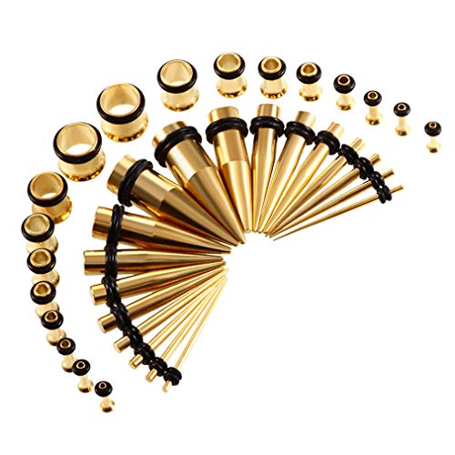CABBE KALLO 36pcs Ear Stretching Kit Tapers Stainless Steel 14G-00G Plugs and Tunnels Gauges Set Expanders for Women Men Body Piercing Jewelry (Goldtone) - Thumbnail 3