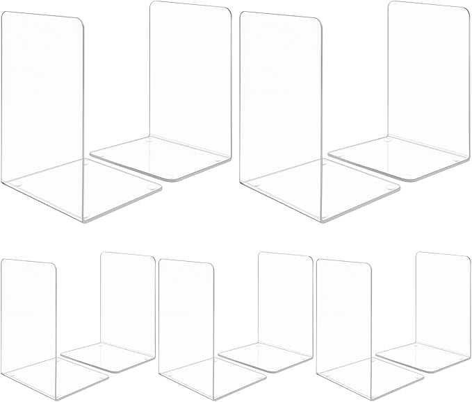 10 Pieces Book Ends, Clear Acrylic Bookends for Shelves, Heavy Duty Book Holders