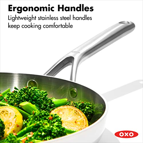 Image of OXO Mira Tri-Ply Stainless Steel, 10 inch Frying Pan Skillet, Induction, Multi Clad, Dishwasher and Metal Utensil Safe