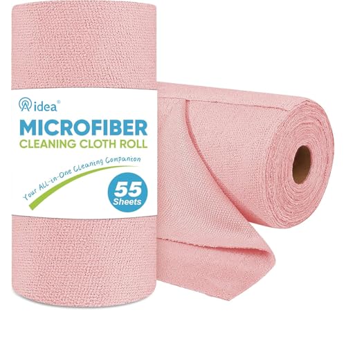 Image of AIDEA Microfiber Cleaning Cloth Roll-55 Sheets, Pink Towels, 11x9 inch