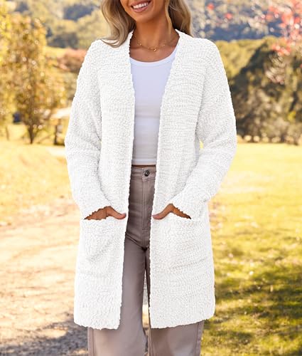 Image of MEROKEETY Women's Long Sleeve Soft Chunky Knit Sweater Open Front Cardigans Outwear Coat