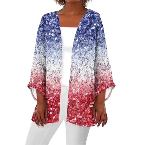 American Flag Women Beach Cover Up Kimono Red White and...