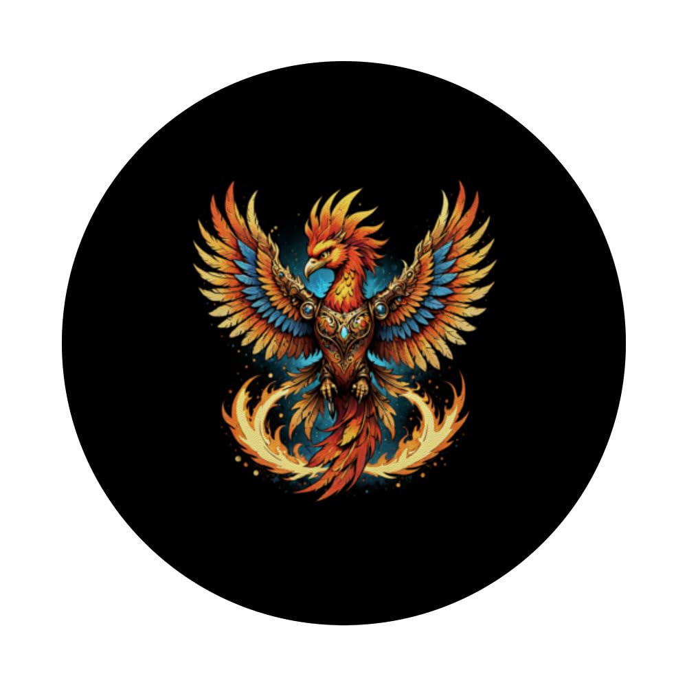 Illustrated Vintage Steampunk Flaming Phoenix Rising PopSockets Swappable PopGrip, Black - Image 3