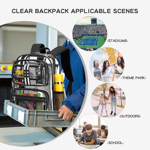 Image of Cusangel Clear Backpack for kids,16in Heavy Duty Clear BookBag,TPU Large Capacity Black See Through bookbag for Stadiums,Concerts,Plastic transparente para mujer for 8Age+