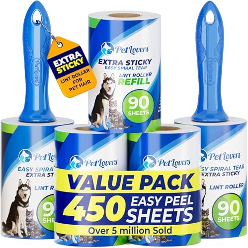 PetLovers Extra Sticky Lint Roller Mega Value Set 450 Sheets for ...