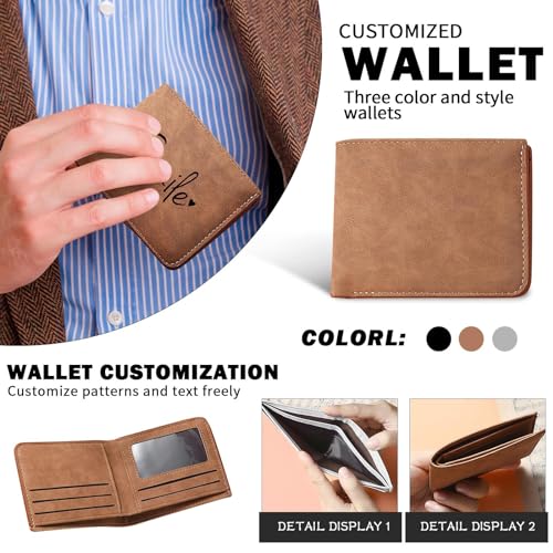 Custom Wallet,Personalized Engraved Photo/Name/Text Wallet,Pu Leather Compact Custom Card Holder Wallet,Suitable For Husbands, Sons,Fathers As Commemorative, Birthday Holiday Customized Gifts (Brown)4