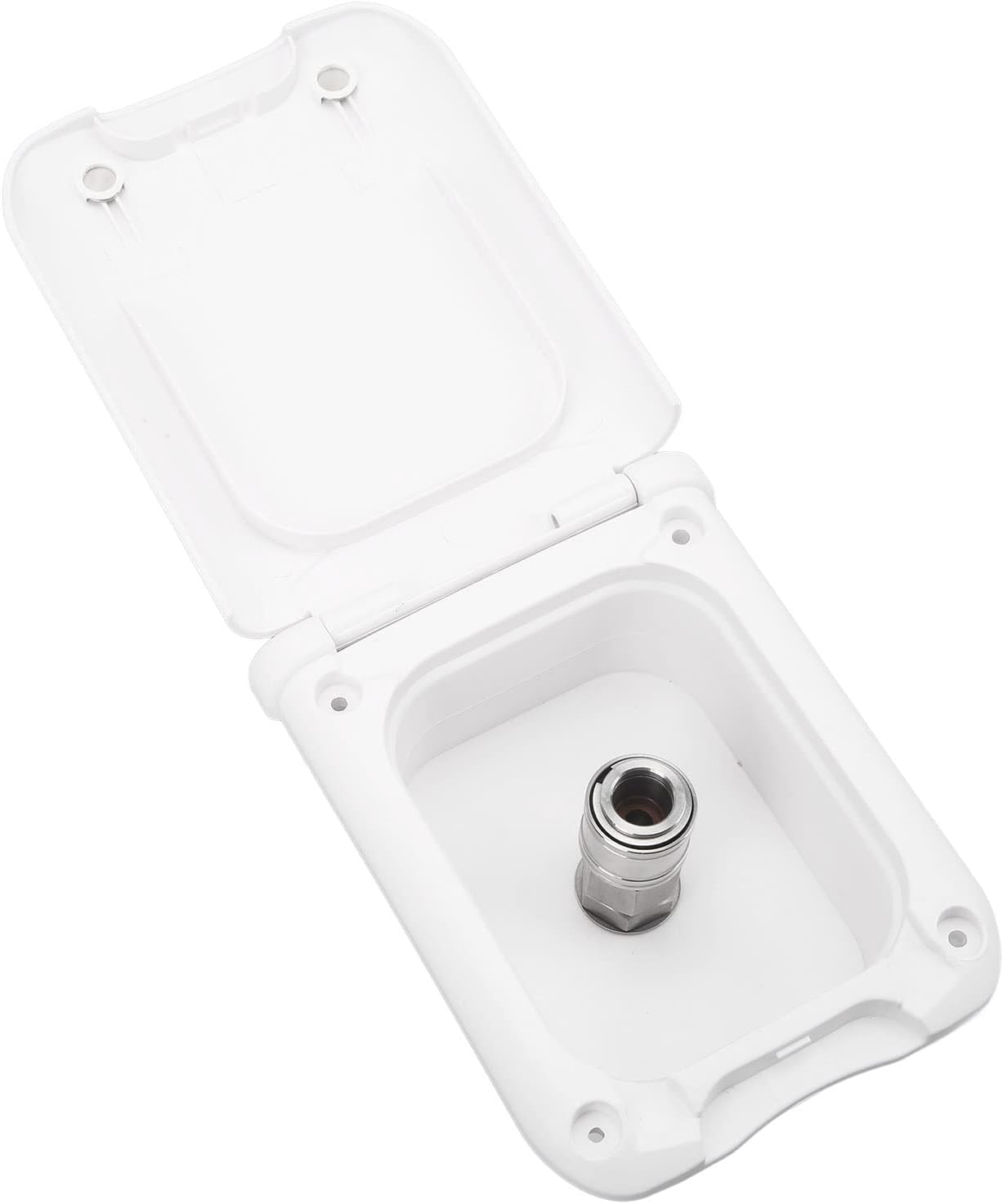 RV Water Inlet Box with Magnetic Cover, Square Vehicle Water Fill Port, Stainless Steel Quick Connector for Camper Trailer Marine Water System