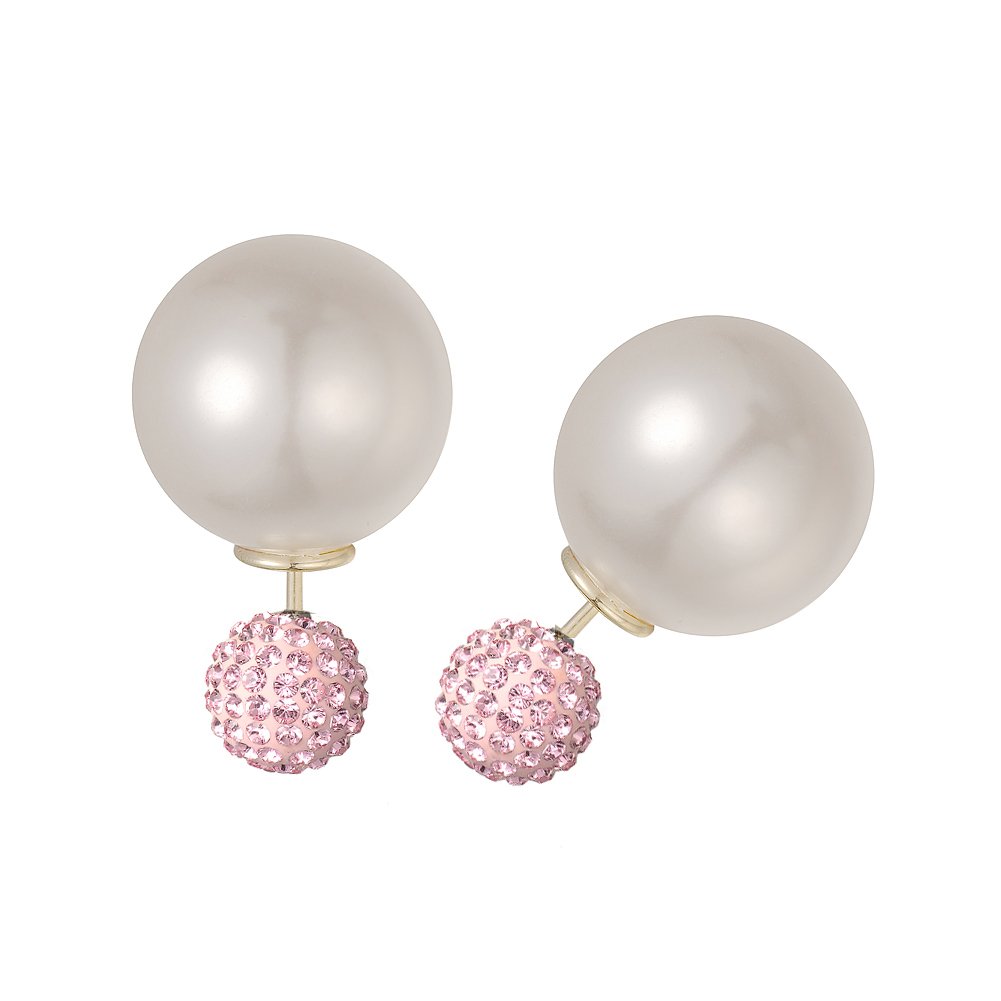 KIVN Fashion Jewelry Crystal Ball Stud Double Sided Pearl Earrings for Women