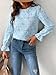 CUPSHE Women Eyelet Long Sleeve Tops Shirts Dressy Hollow Out Crochet Lace Embroidered Blouses 2025 Fashion Top Blue M