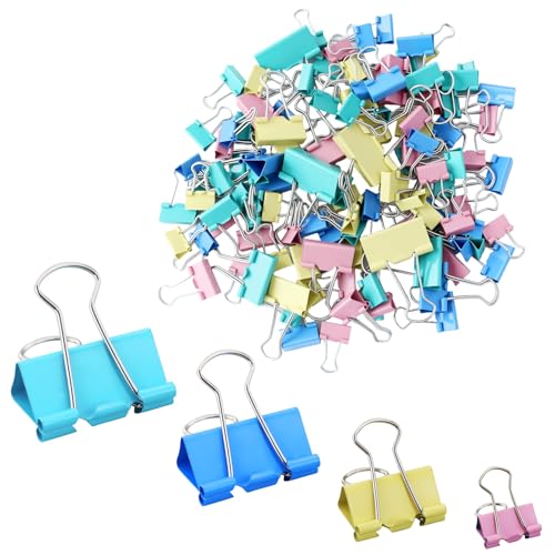 125 pinzas plegables multicolores, 15 mm/19 mm/25 mm/32 mm, pinzas pequeñas para papel, clips de metal, clips multiusos para papel de carta, artículos de oficina