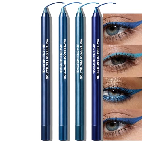 4Pcs Blue Eyeliner Pencil, Sharpenable Gel Eye Liner Pen Waterpro...