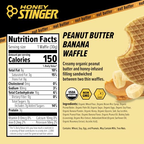 Image of Honey Stinger Organic Peanut Butter Banana Waffle, Energy Stroopwafel for Exercise, Endurance & Performance, Sports Nutrition for Home & Gym, Pre & Post Workout, 16.96 Ounce (Pack of 16)