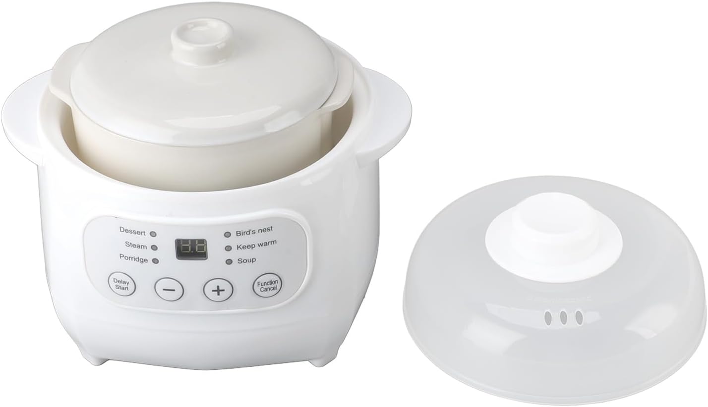 200W Mini Ceramic Stew Cooker, 1L Capacity Electric Porridge Soup Pot for Desserts, Steaming, Soup, Automatic Power Off