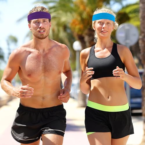 Image of 4 Pack Sweatbands Sports Headband for Men and Women, Moisture Wicking Athletic Workout Headband for Running, Tennis, Basketball, Yoga, Gym Stretchy Unisex Sweatband