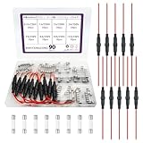 WMYCONGCONG 90個 6x30mm ガラス管ヒューズキット: 80個 0.5A 1A 2A 3A 5A 8A 10A 15A 250V ファストブローガラス管ヒューズ キットを各10個づつの + 10個インラインヒューズホルダー 20AWGワイヤー