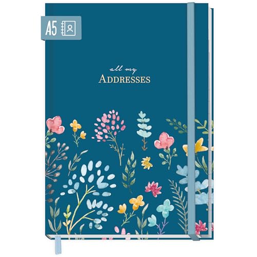 paper&you® - Libreta de direcciones A5 con registro A-Z [Happy Flower] libro para contactos,...