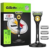 Gillette Labs Special NFL Steelers Edition Shaving Razor for Men - 1 Handle, 4 Razor Blade Refills & Magnetic Stand, GilletteLabs with Exfoliating Bar