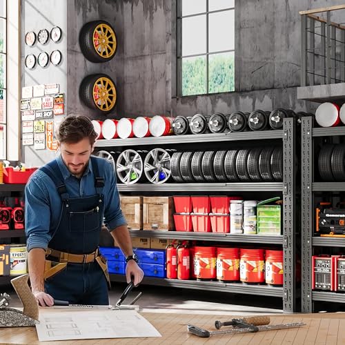 71” W Storage Shelves Heavy Duty, 5000LBS Metal Garage Shelving Units, 4 Tier Storage rack shelf, Steel Industrial Shelving , Adjustable Standing Shelf for Basement/Warehouse 71\"W x 24\"D x 70\"H, Black