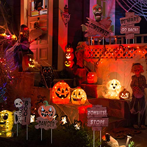 STOBOK 7 peças de placas de jardim de Halloween com 14 peças de estacas Mensagens de aviso Decoraçõe