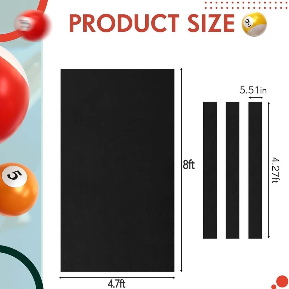 Tuch Billardtisch Filz - Indoor Pool Tischdecke Billard Tuch | Profi Billardtisch Filz Billardtuch Billardtisch Abdeckung für Bar, Clubs, Hotels, mit 6 Filzstreifen,Schwarz,9ft